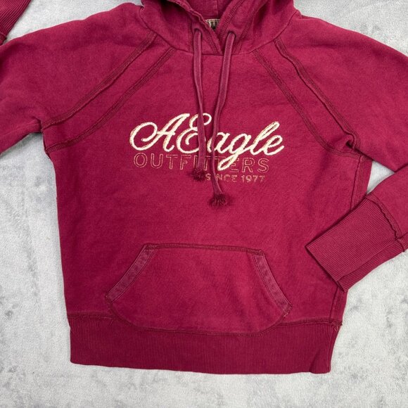 American Eagle Hoodie Womens Medium M Maroon Red Pullover Hooded Sweatshirt Y2K - Picture 5 of 12